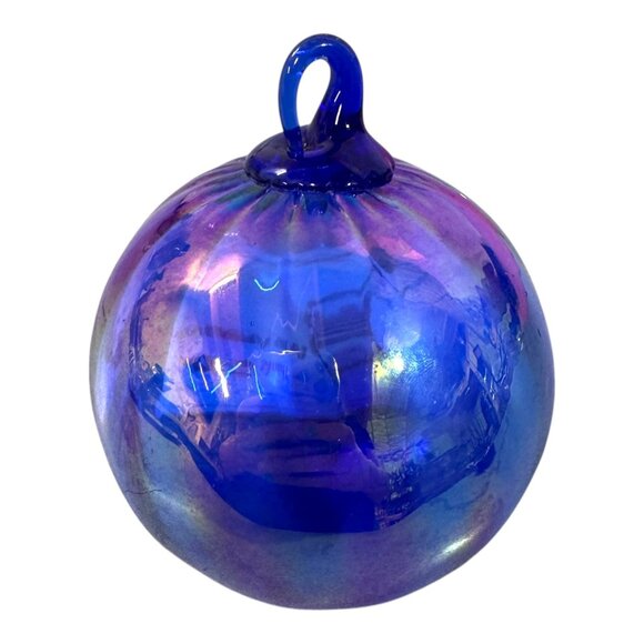 Large Handblown Glass Christmas Ornament Iridescent Cobalt Blue Purple Vintage - Picture 2 of 8
